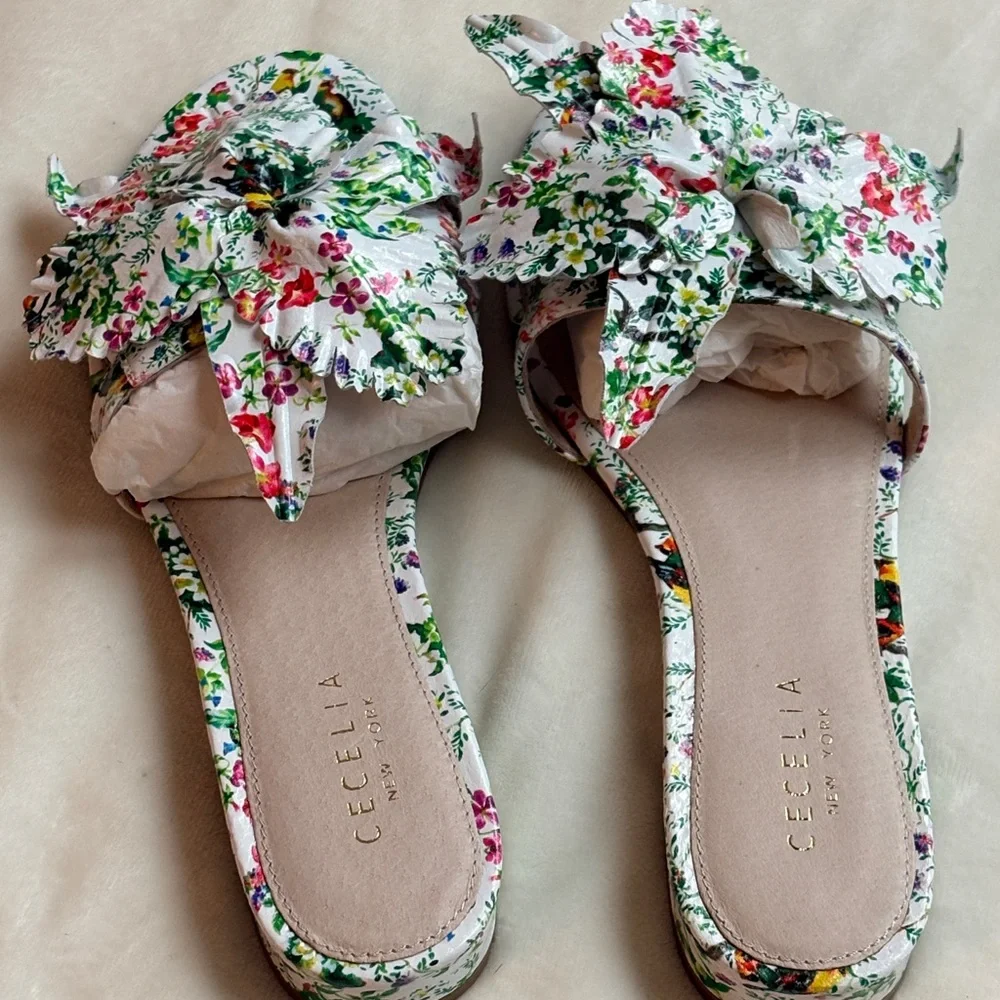 Hibiscus Leather Slide Sandals by Cecelia New York - Picture 2 of 6